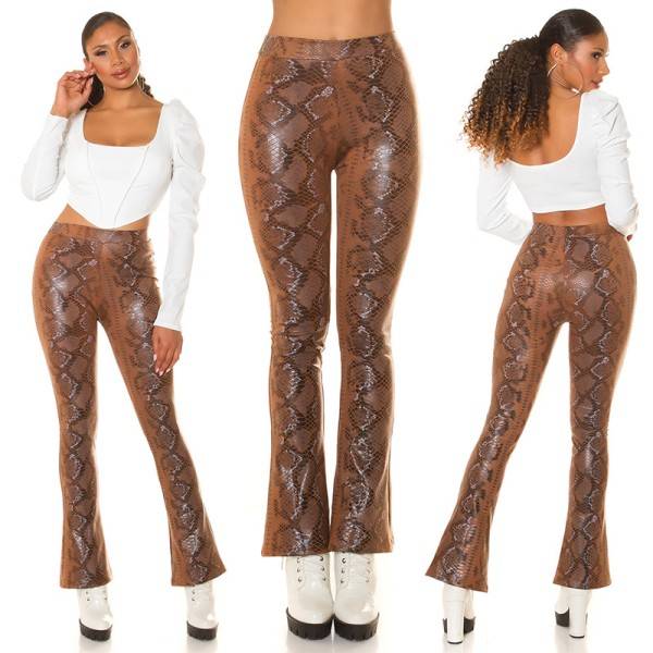 Koucla Sexy Kunstleder Hose Mit Schlag Und Snake Print