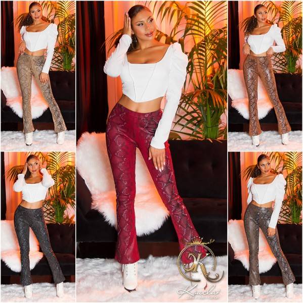 Koucla Sexy Kunstleder Hose Mit Schlag Und Snake Print
