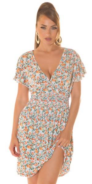 Koucla Sexy Kurzarm Sommerkleid Mit V-Neck & Blumenprint