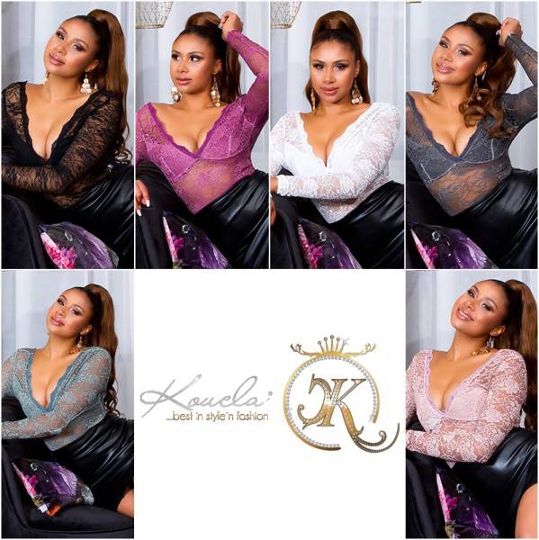 Koucla Sexy Langarm Spitzenbody Mit Tiefem Ausschnitt