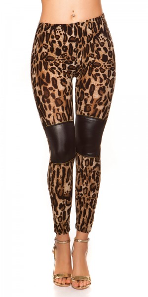 Koucla Sexy Leggings im Leolook mit Lederlook und Zips