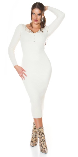 Koucla Sexy Midi Strickkleid Mit Spitze Und Knöpfen