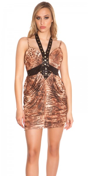 Koucla Sexy Minikleid Mit Neckträger Im Animalprint