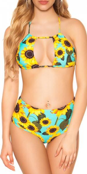 Koucla Sexy Neck Bikini High Waist Höschen Sonnenblumen