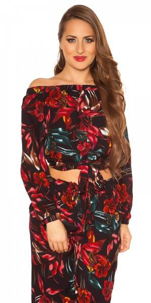 Koucla Sexy Off Shoulder Shirt Blumenprint Mit Schlaufe
