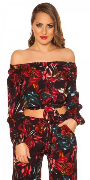 Koucla Sexy Off Shoulder Shirt Blumenprint mit Schlaufe