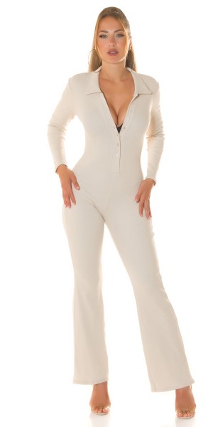 Koucla Sexy Overall Gerippt Mit Weitem Bein Und Knöpfen