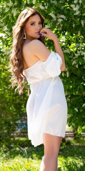 Koucla Sexy Seidenlook Off-Shoulder Kleid M. Puffärmeln