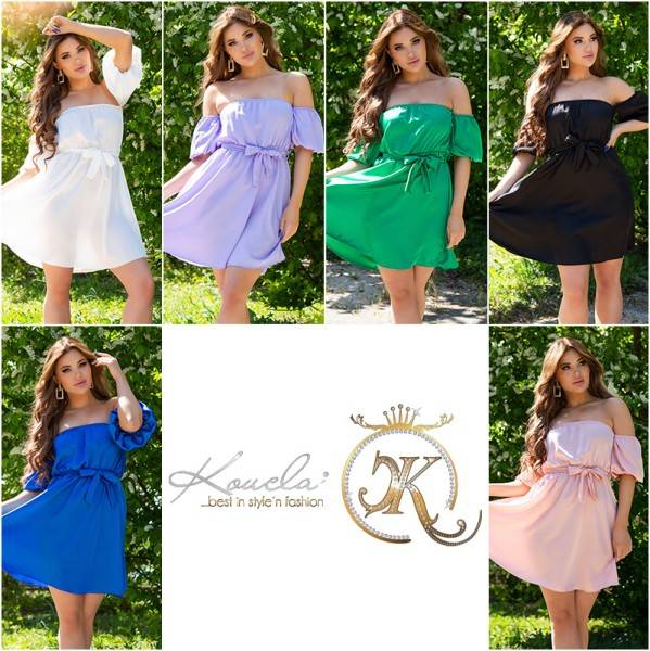 Koucla Sexy Seidenlook Off-Shoulder Kleid M. Puffärmeln
