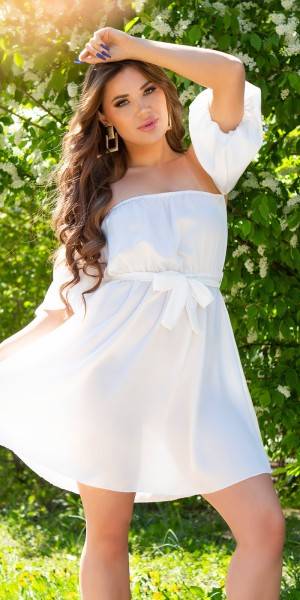 Koucla Sexy Seidenlook Off-Shoulder Kleid m. Puffärmeln