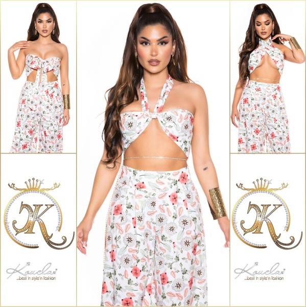 Koucla Sexy Set Wide Leg Hose+3in1 Bandeau Top Mit Muster