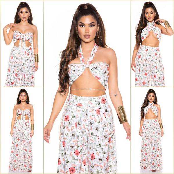 Koucla Sexy Set Wide Leg Hose+3in1 Bandeau Top Mit Muster