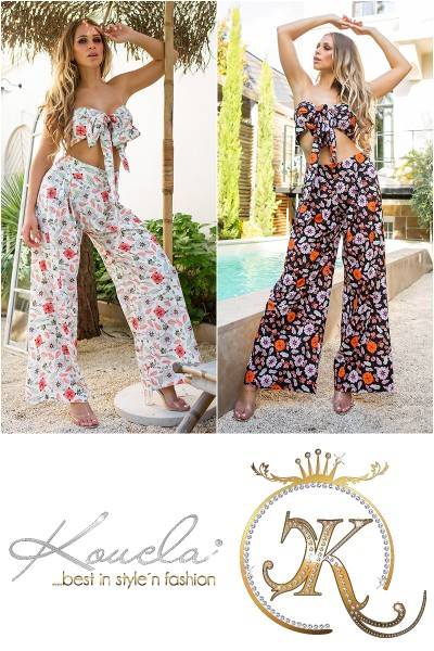 Koucla Sexy Set Wide Leg Hose+3in1 Bandeau Top Mit Muster