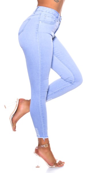 Koucla Sexy Skinny Washed-Look Jeans Mit Geripptem Saum