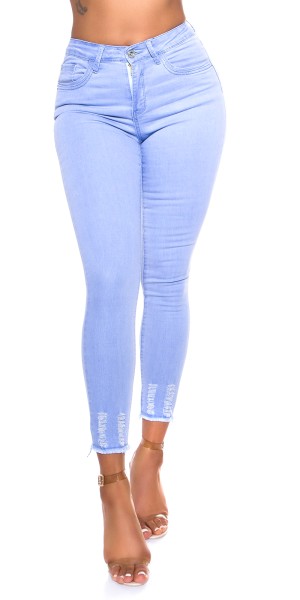 Koucla Sexy Skinny Washed-Look Jeans mit Geripptem Saum