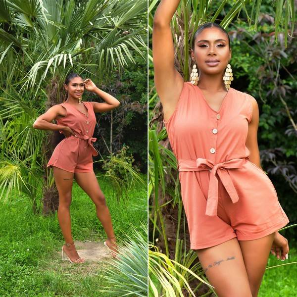 Koucla Sexy Sommer Overall Mit Deko Knöpfen Und Gürtel