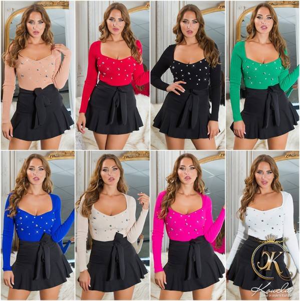 Koucla Sexy Strickpullover Mit Glitzer Applikationen