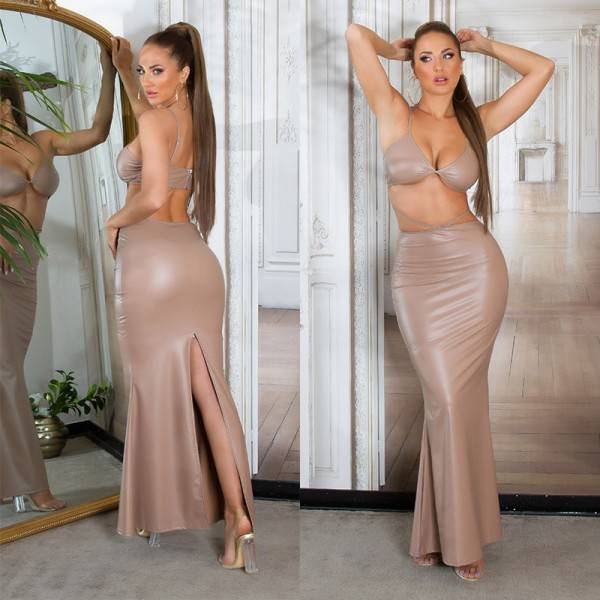 Koucla Soo Sexy! Koucla Lederlook Kleid Mit XL Schlitz