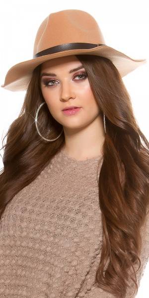 Koucla Trendy Fedora Filzhut mit Zierband aus Kunstleder