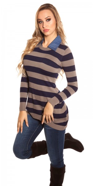 Koucla Trendy KouCla Feinstrick Longpulli Mit Jeanskragen