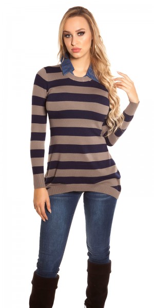 Koucla Trendy KouCla Feinstrick Longpulli Mit Jeanskragen