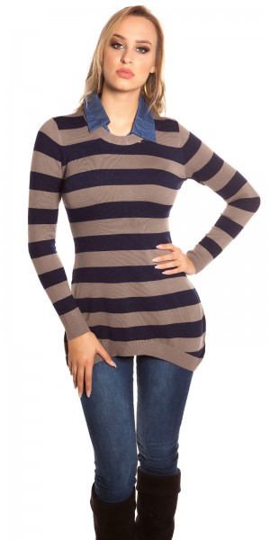 Koucla Trendy KouCla feinstrick Longpulli mit Jeanskragen