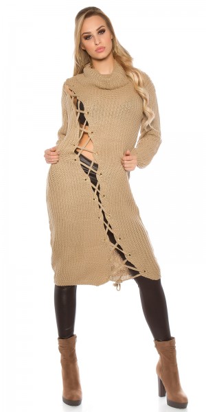 Koucla Trendy KouCla Grobstrick Kleid mit XL Kragen