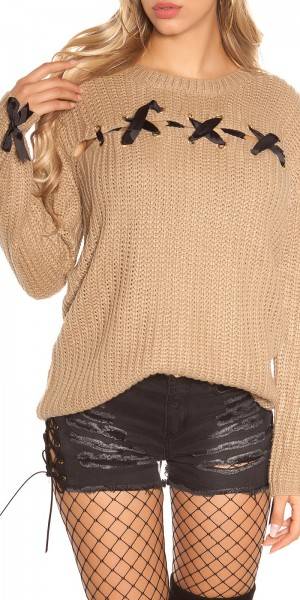 Koucla Trendy KouCla Grobstrick Pulli Mit Schnürungen