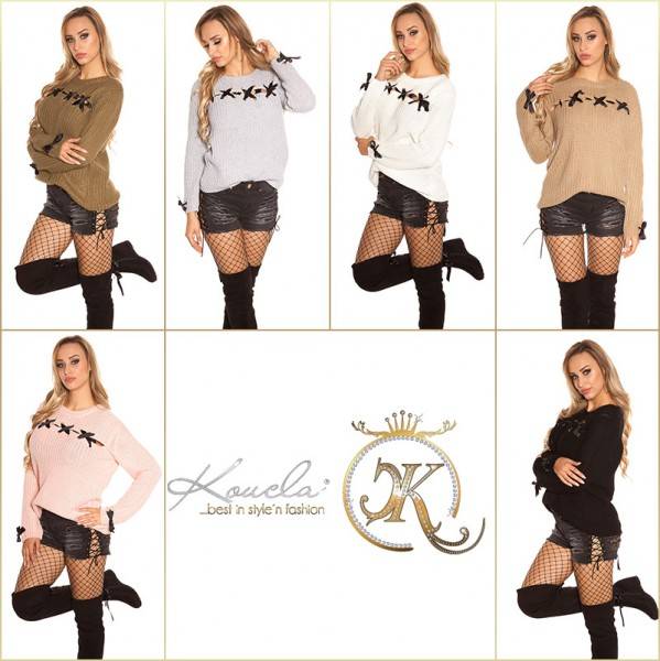 Koucla Trendy KouCla Grobstrick Pulli Mit Schnürungen