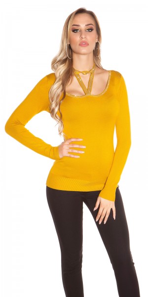 Koucla Trendy KouCla Pullover Mit Halsschnürung & Nieten