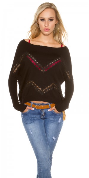 Koucla Trendy Koucla Pullover mit Spitze und Strass