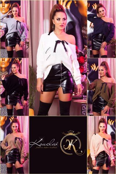 Koucla Trendy KouCla V-Cut Strickpulli Mit Schleifen