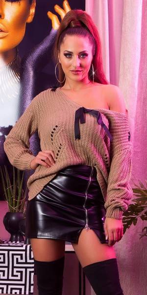 Koucla Trendy KouCla V-Cut Strickpulli Mit Schleifen