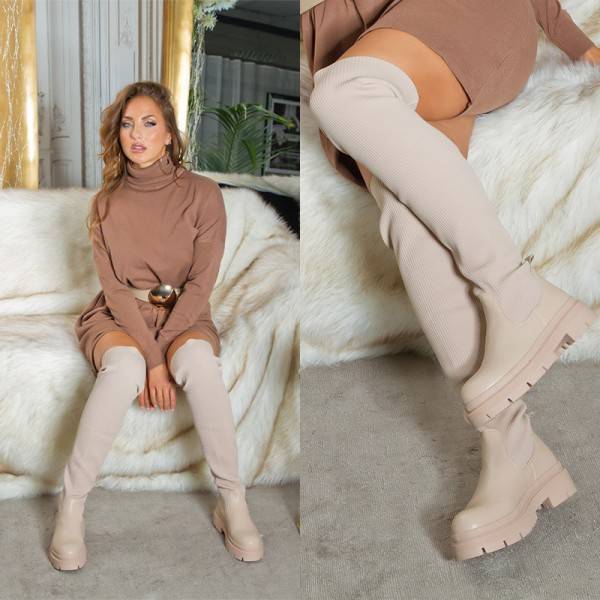 Koucla Trendy Musthave Flache Overknee Stiefel Gerippt