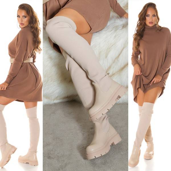 Koucla Trendy Musthave Flache Overknee Stiefel Gerippt