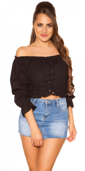 Koucla Trendy Off Shoulder Langarmshirt mit Schnürung
