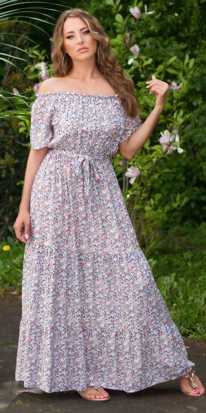 Koucla Trendy Off-Shoulder Maxikleid mit Blumenprint