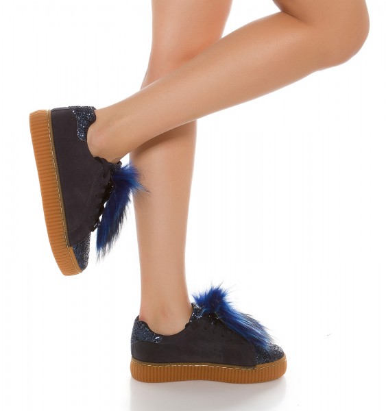 Koucla Trendy Plateau Sneakers Mit Glitzer Und Fake Fell