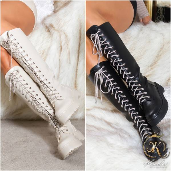 Koucla Trendy Stiefel Biker-Look Mit Glitzer-Schnürsenkel