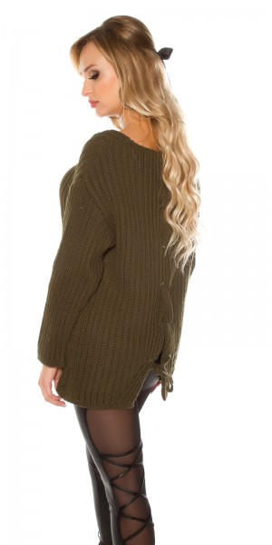 Koucla Trendy XXL-Grobstrickpulli Mit Rückenschnürung