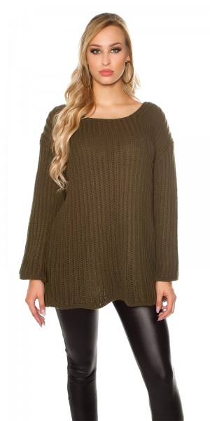 Koucla Trendy XXL-Grobstrickpulli Mit Rückenschnürung