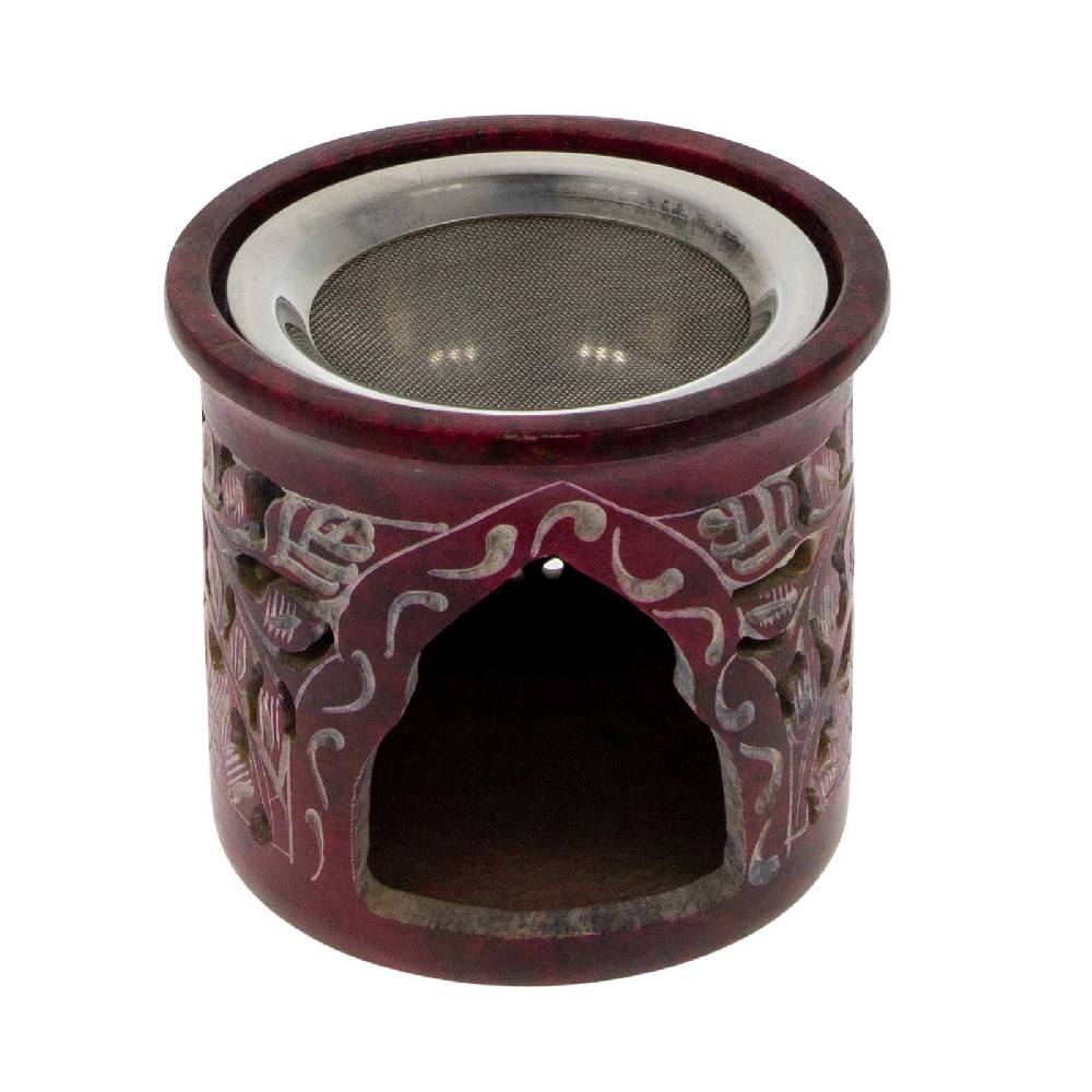 Kunst Und Magie 3in1 Räucherstövchen Mit Sieb Räucherschale Duftlampe Räuchergefäß Speckstein 10cm Rot