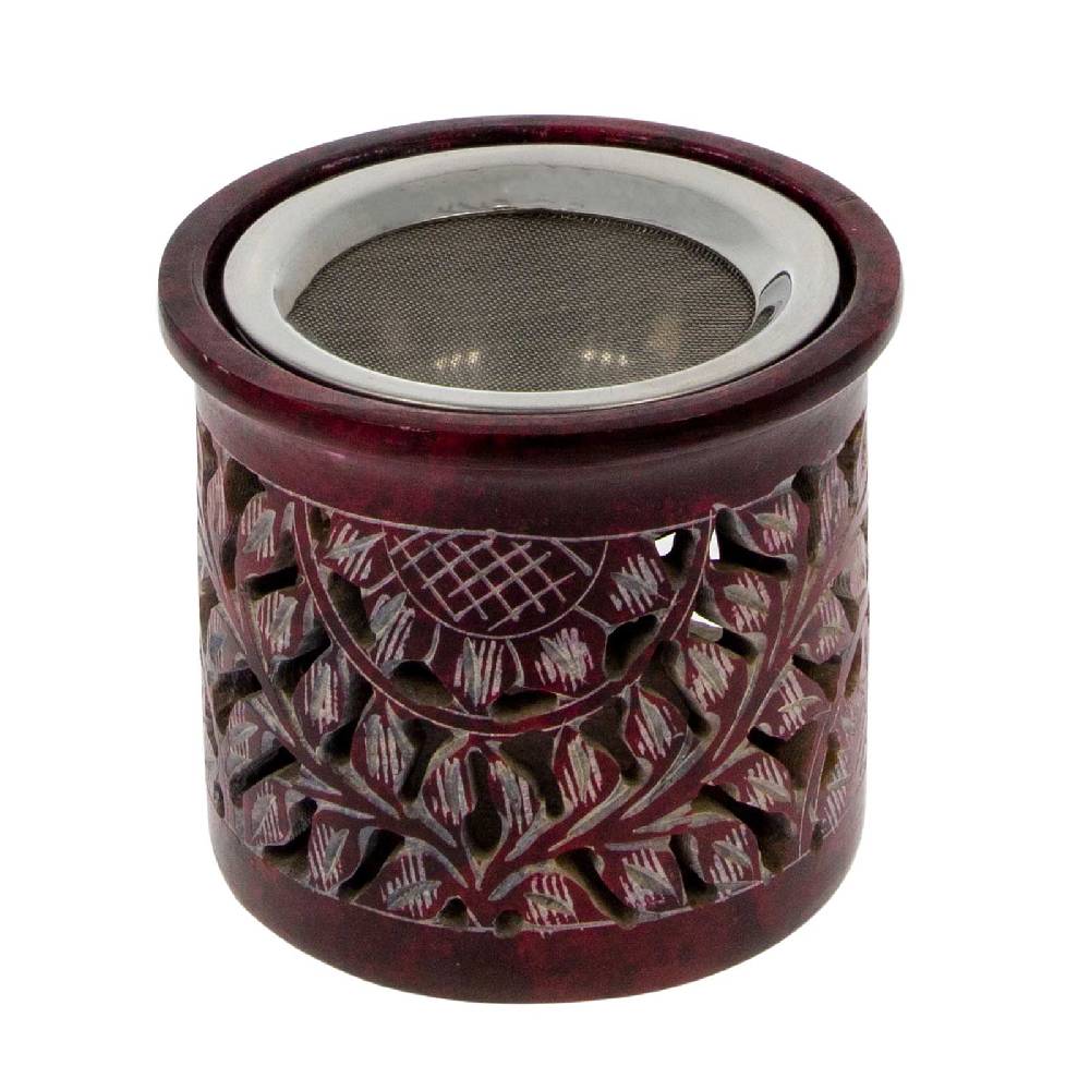 Kunst Und Magie 3in1 Räucherstövchen Mit Sieb Räucherschale Duftlampe Räuchergefäß Speckstein 10cm Rot