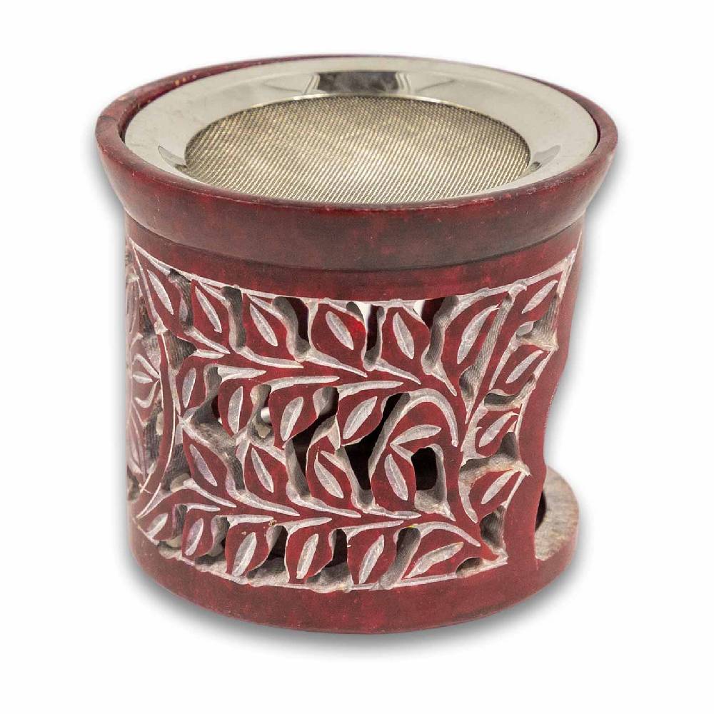 Kunst Und Magie 3in1 Räucherstövchen Mit Sieb Räucherschale Duftlampe Schale Aus Speckstein 10cm Rot