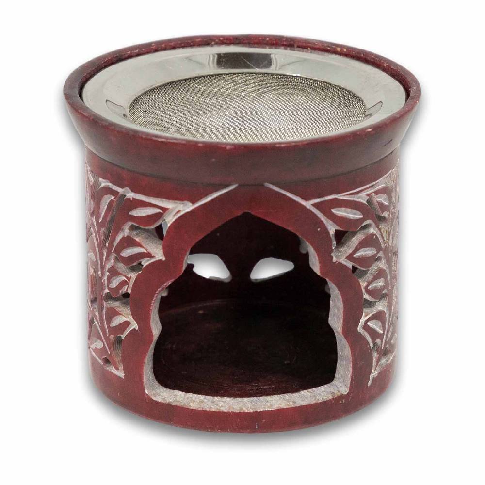 Kunst Und Magie 3in1 Räucherstövchen Mit Sieb Räucherschale Duftlampe Schale Aus Speckstein 10cm Rot