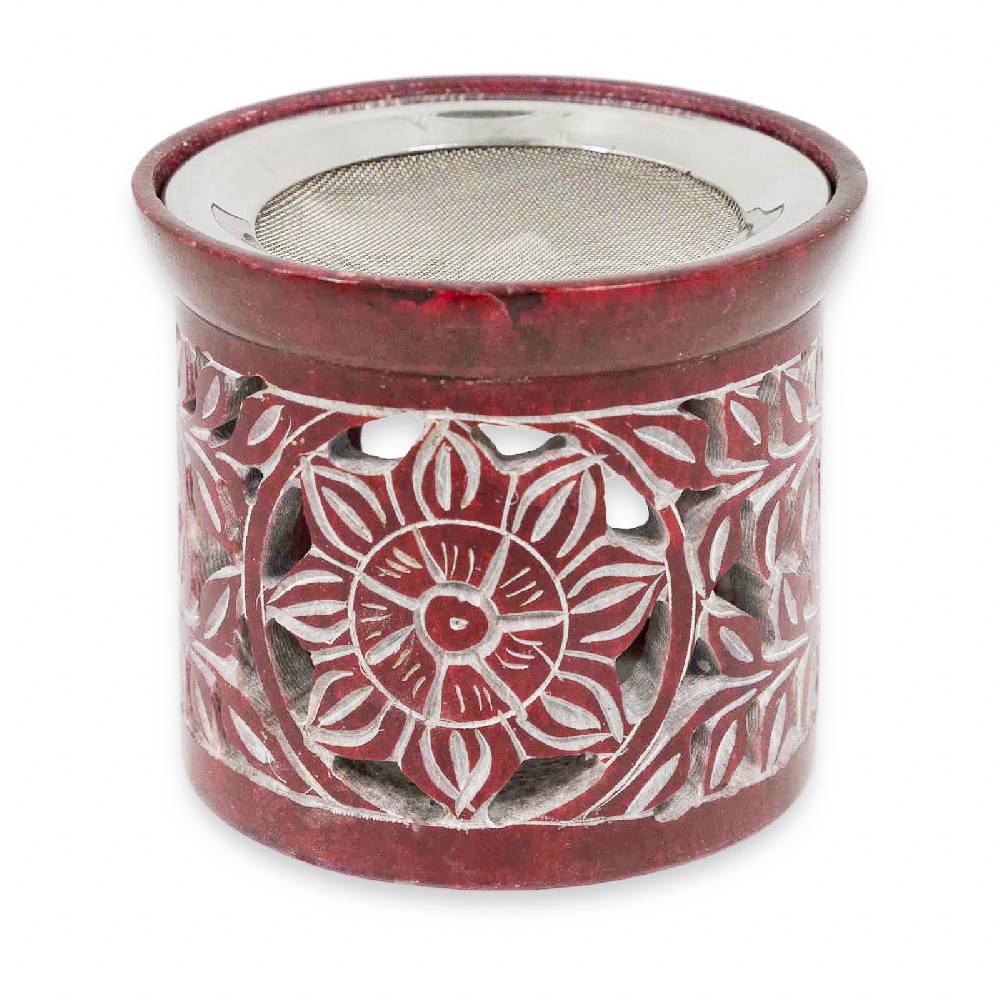 Kunst Und Magie 3in1 Räucherstövchen mit Sieb Räucherschale Duftlampe Schale aus Speckstein 10cm Rot