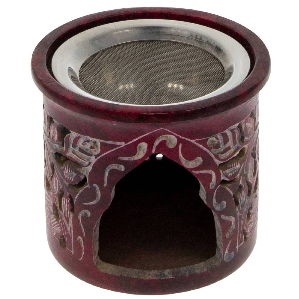 Kunst Und Magie 3in1 Räucherstövchen mit Sieb Räucherschale Duftlampe Räuchergefäß Speckstein 10cm Rot