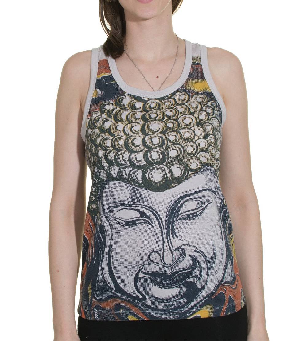 Kunst Und Magie 70er Retro Buddha Face Träger Top Psy Goa T-Shirt