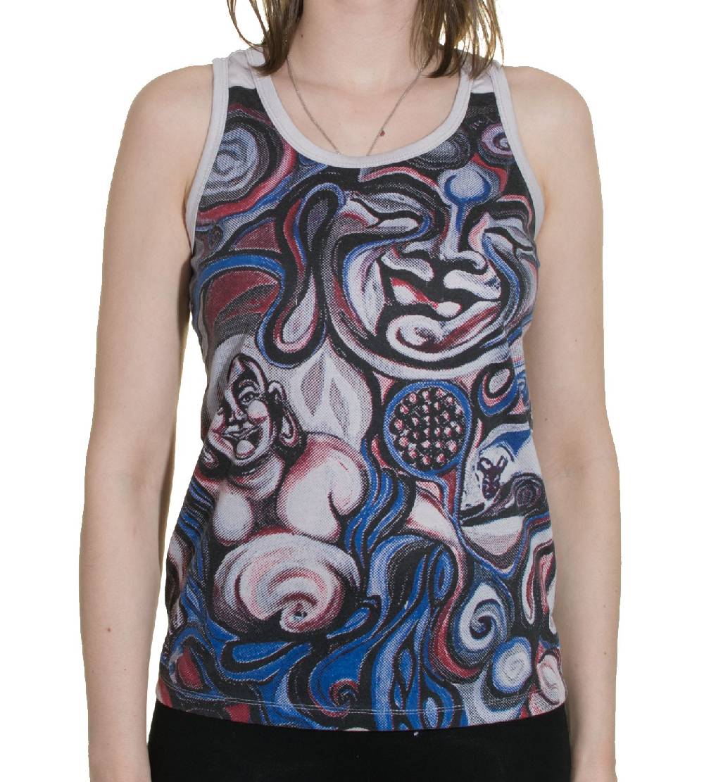 Kunst Und Magie 70er Retro BuddhaTräger Tank-Top T-Shirt in Creme