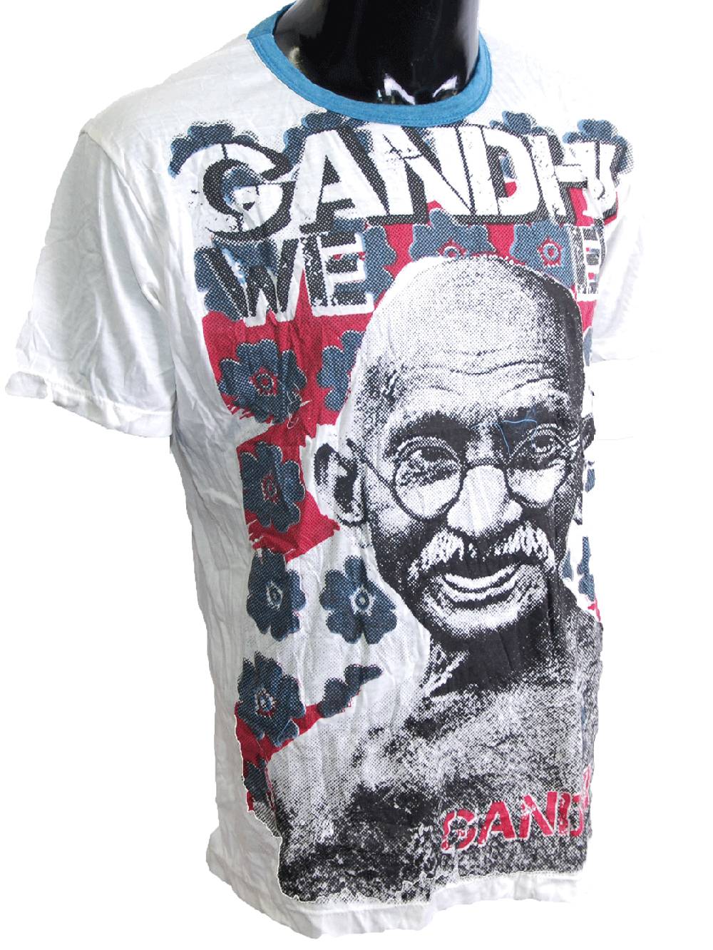 Kunst Und Magie 70er Retro Sure Tattoo T-Shirt Indisch Mahatma Gandhi im Crinkle Look